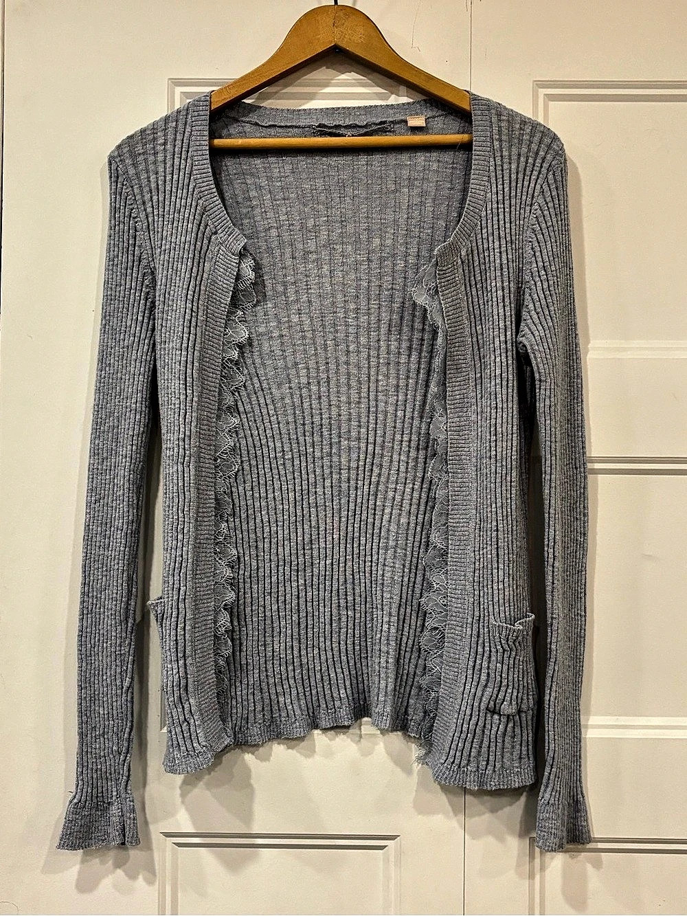 Gray Ribbed Open-Front Cardigan Small